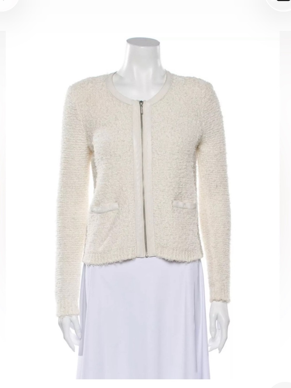 Joie Ivory Boucle Zip-Front Jacket